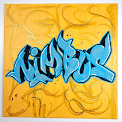 Original Graffiti Style Painting NIMBUS Acrylic Small Canvas OOAK 10×10 Gold