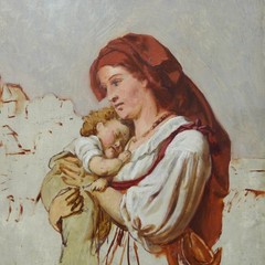 Mother with Child, Oil on Wood, Study, Italy Mid 19th century 30.0cm x 22.5cm