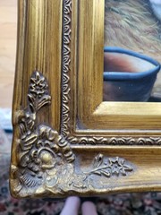 Vintage Oil Painting Two Rabbits with Framed Canvas Art Signed Gold Gild Frame