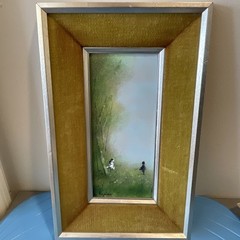Enamel on Copper Original Gilt Velour Wood Frame Raphael Artwork 8” X13”