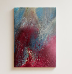 24×30 Inch Blue and Red Original Fluid Abstract Painting, Contemporary, „Fusion“