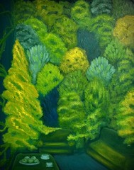 Original oil Painting “ Living Room “ Forest COA 15 x19 OOAK signed Nature Art