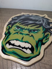 Hulk! spray painted head on cut wood