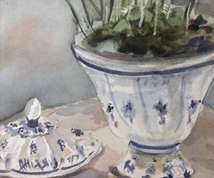 ORIGINAL Art WATERCOLOR painting FLOWERS Joan Perry (1928-2019) 20” X 14 1/8”