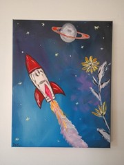 Rocket Launch 11X14 Canvas Original Art Abstract Retro Spaceship Expressionism