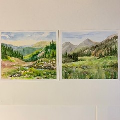 Colorado Mountains art Set of 2 original watercolor paintings 12” х 14”Artwork
