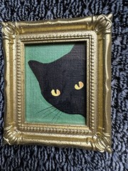 Black Cat,funny,cute,original,miniature Painting,small,mini,framed