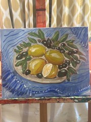 Expressionism 11×14 Blue White Canvas unframed OOAK signed art Lemons Olives