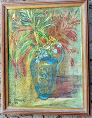 Aribis Watercress Still Life Crowell 1973 Oil Painting Frame Flowers
