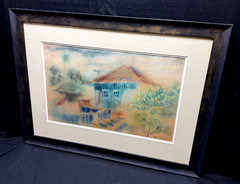 1960s Hawaiian Watercolor Painting Plantation House by Hon Chew Hee