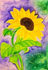 Sunflower original painting watercolor landscape sunflowers painting field