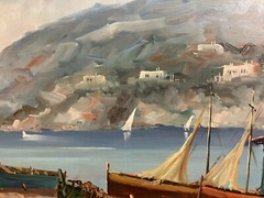Original Oil On Panel Boats At The Port Italian School Signed Naples?