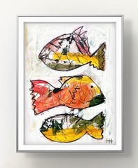 Hand Painted Abstract Fish 9×12 Acrylic Painting on Paper, Holly Hammond