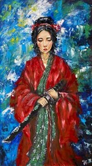 Geisha Painting Japan Girl Original Art Abstract Artwork Japan Wall Art Large