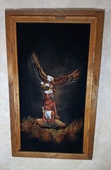 Vintage Velvet Painting of American Indian and bald Eagle Framed