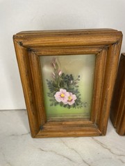 Vtg 3D Layered Glass Painting Set Of 2 Floral Handpainted Framed