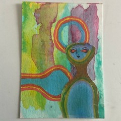 aceo original art alien sci-fi figure abstract fantasy oddities space 2.5×3.5
