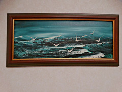 Vintage 1967 Abstract Fine Art Canvas Painting Seagulls Flying Over The Surf 🌊