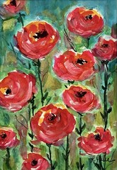 Orange Red Roses Garden Romance Flowers Art Original Painting Linda Yake 8 X 10
