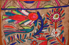 VTG 1960S MEXICAN AMATE BARK PAPER BURLAP FRAMED BIRD FLOWER FOLK ART PAINTING 3