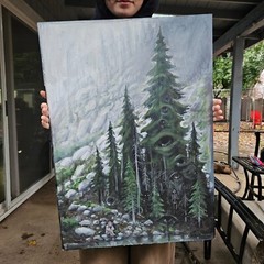 Spooky Psychedelic Acrylic Painting – Sitting by the Lake 18x25in.