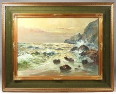 THE BEST! LARGE G. Massa Italian Coastal Seascape O/C Painting Shadowbox Frame