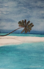 original watercolor painting seascape palm turquoise water ocean white sand gift