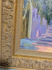 Vintage 21 X 25 Ornate Gold Framed Original Casa De Leon Oil Painting On Canvas