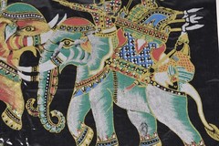 Vintage Asian Silk Screen Art Paintings MCM War Elephants Chariot Thai Ramayana
