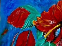 HAWAII ARTIST „RED HIBISCUS“ OVERSIZE PAINTING ONE OF A KIND