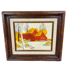 DONOVAN Fall Landscape Serigraph Painting Old Red Grist Mill 13”x 15” Framed