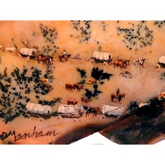 Vtg Painting Wagon Train on Dendritic Agate Frontier Western Pioneer D Lanham A+