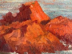 1920s French Impressionism Original Oil on Board Signed Seascape Red Rocks Sea