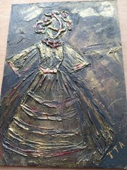 Original acrylic painting.Ukrainian motanka doll. High-texture impasto, gold