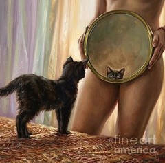new handmade Painting on 16″*16″ canvas CAT CURIOSITY IN THE REFLECTION by Wendy