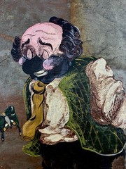 „Vintage Emmett Kelly Style Hobo Clown Painting on Slate Tile Signed C.Knight“