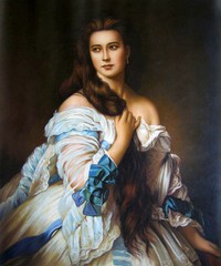 Oil painting female portrait young beauty queen in dress canvas 36″