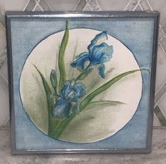 Vtg Ruby Weber Studios Study in BIue Iris Flowers 8 3/8”Sq Framed Iowa artist