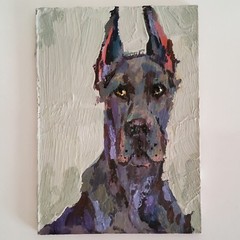 ACEO Original Painting Dog Pet Portrait Animal ATC Gouache Multicolor Modern Art