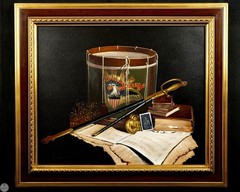 Vintage Framed Still Life Oil on Canvas „The Civil War Drum“ After John Duillo