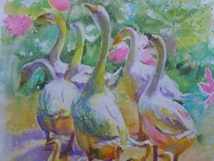 GEESE Birds Original Watercolor Acrylic Painting Art By Artist