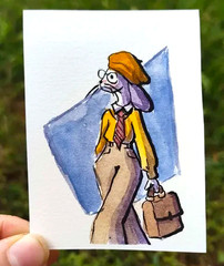 ACEO: Original Watercolor Painting (6.4 x 8.9 cm) the rabbit 6/6 by Lenahui