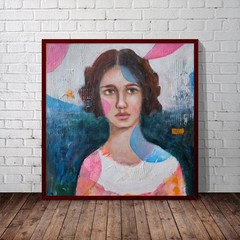 Painting Original Woman Face Portrait GALLERY WRAPPED CANVAS 16x16x1.5