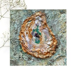 Shell Original Oil Painting Mixed Media Oyster Impasto Texture Wall Art 4x4in