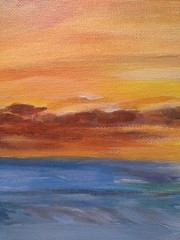Orginal 9×12 Canvas Paper Painting Beach At Night Home Decor