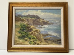 ANTIQUE CALIFORNIA BEACH PAINTING COASTAL IMPRESSIONIST CLIFFS SEASCAPE KEFFER