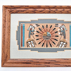 Vintage Native American Navajo Sand Painting by Glen Nez with COA Framed Matted
