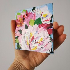 Peony Bouquet Painting Flowers Wall Art Impasto Oil Original Art 4×4″