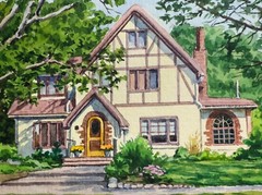 Watercolor Painting House Forest Landscape Nature Summer ACEO Art No.21