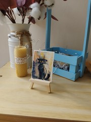 Original ACEO Oil Painting Set Black Cats Miniature Art OOAK Cat Collection